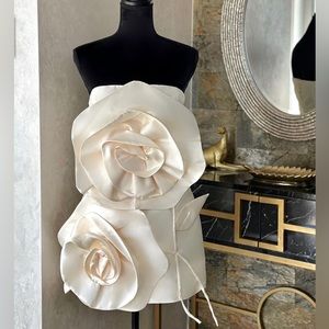 Sierra Darien Voluminous Flower Design Mini Dress Ivory NWT